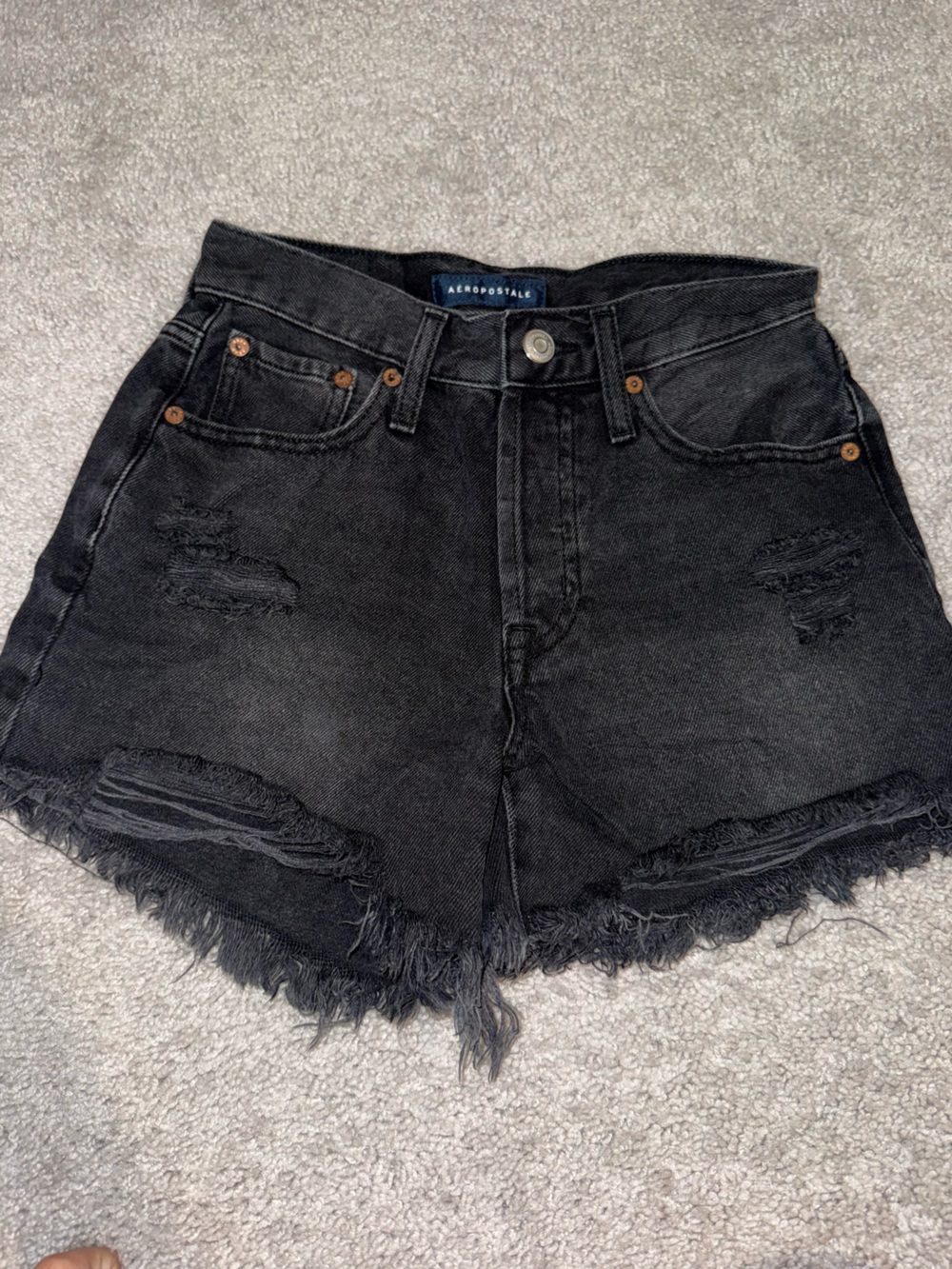 Aeropostale Black Distressed High-Waist Denim Shorts